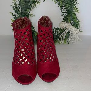 Christian Siriano Red Caged Heels with Peep Toe